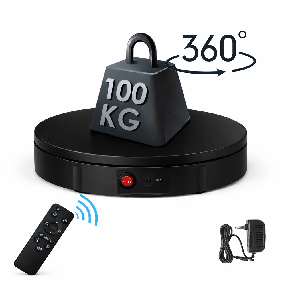 TURNTABLE ROTATING SANS FIL RECHARGEABLE AOMDOM EXPOSITION PRODUIT VIDEO PHOTOGRAPHY 360 30CM 100KG AVEC TELECOMMANDE ADJUSTABLE BLACK